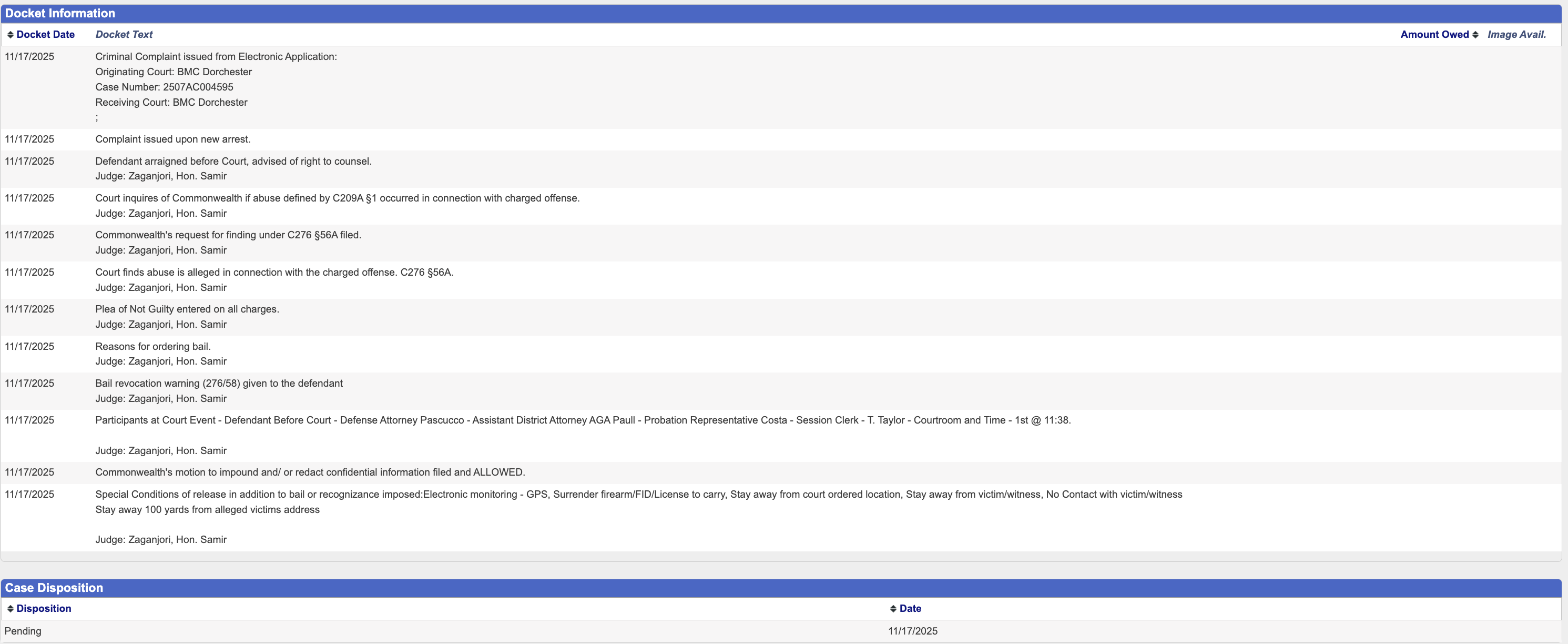Court docket shows Ercolano was arraigned on charges of breaking and entering for a misdemeanor and assault on a family or household member. (Dorchester District Court)