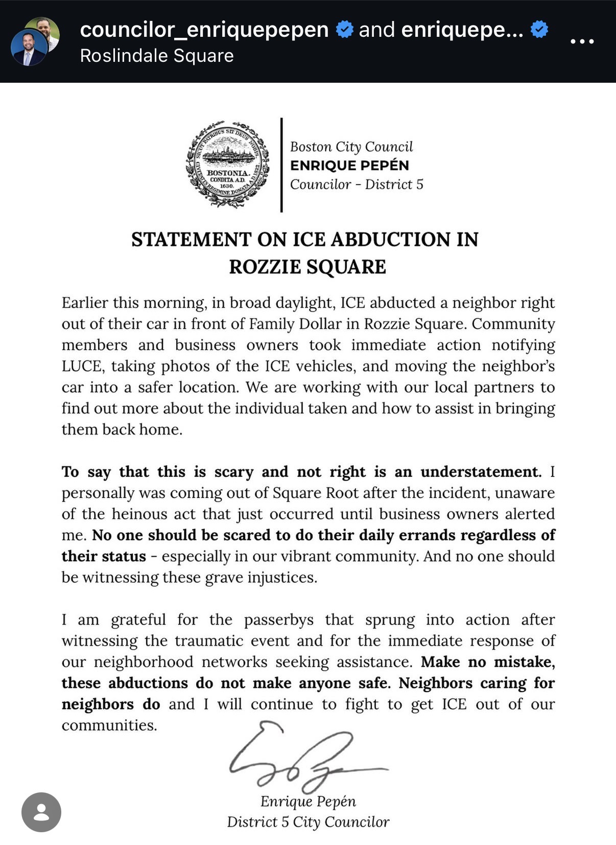 The dramatic Instagram statement calling an ICE arrest an âabductionâ â posted before anyone bothered to check that the âneighborâ was charged with cocaine and fentanyl trafficking, feds say.