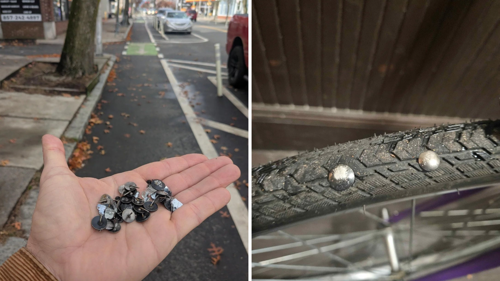 ‘My tire was full of them’: Sharp tacks puncturing tires on busy Cambridge bike lane