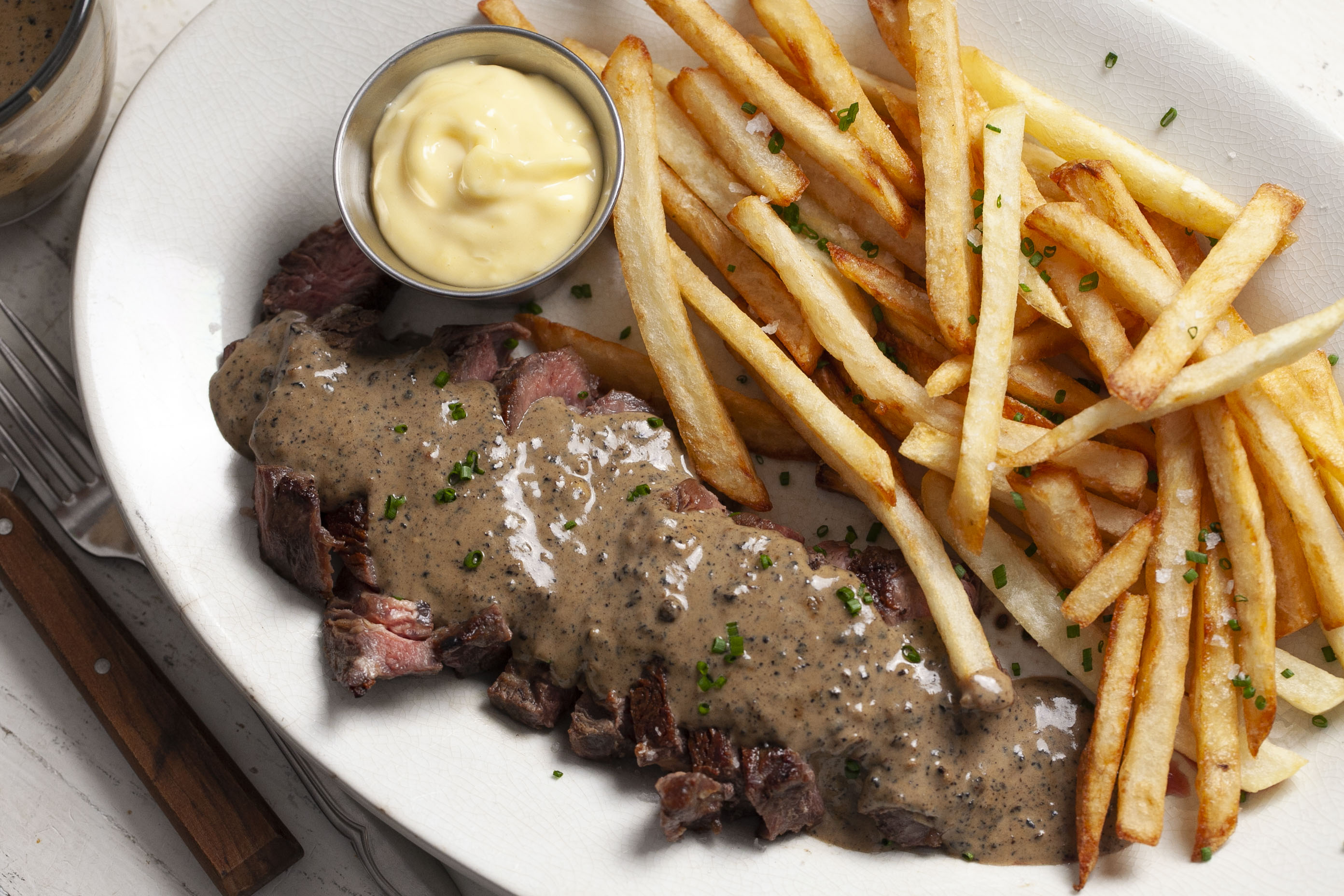 Beef Steak with Fries and Pepper Sauce or Mushroom Sauce