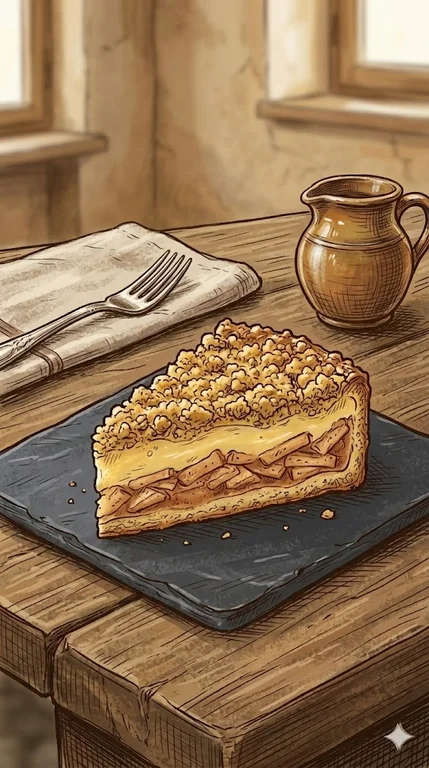 Apfelkuchen mit Pudding und Streuseln