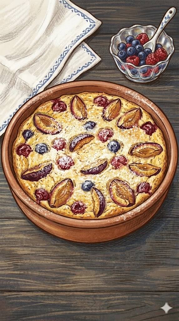 Auflauf mit Quark und Grieß mit Obst
