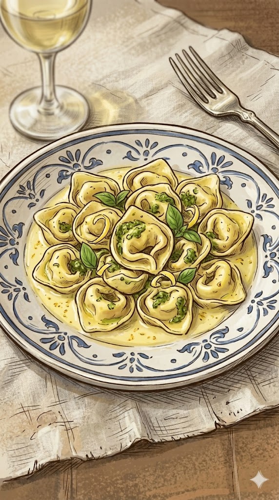 Basilikum-Pesto-Tortelloni in Zitronensauce