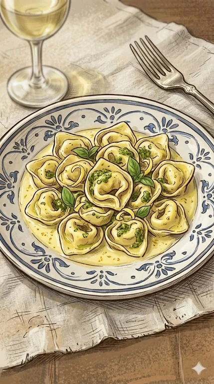 Basilikum-Pesto-Tortelloni in Zitronensauce