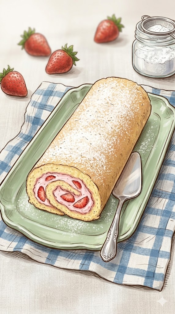 Biskuitrolle mit Erdbeeren