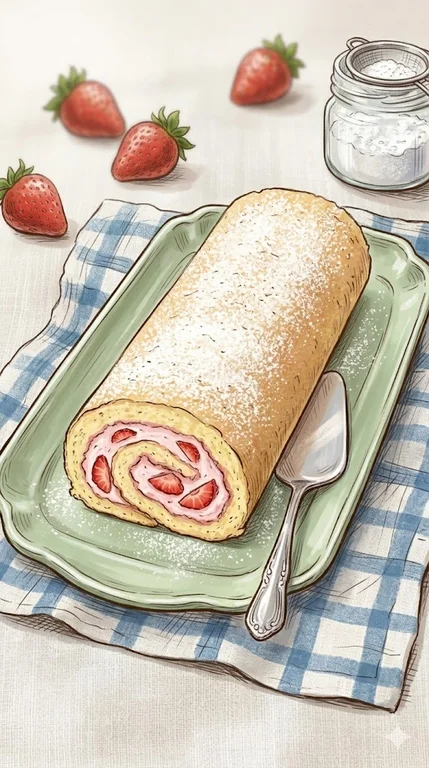 Biskuitrolle mit Erdbeeren