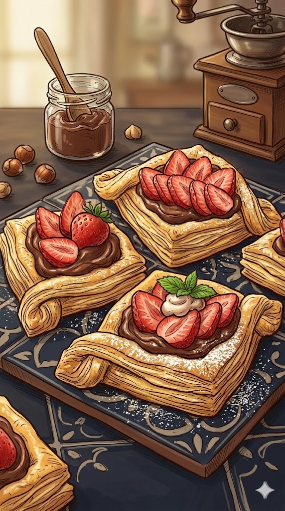 Blätterteig mit Erdbeeren und Nuss-Nougat-Creme