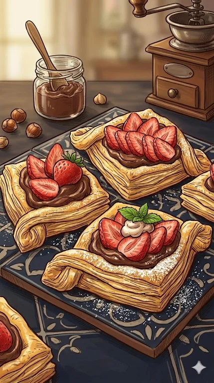 Blätterteig mit Erdbeeren und Nuss-Nougat-Creme