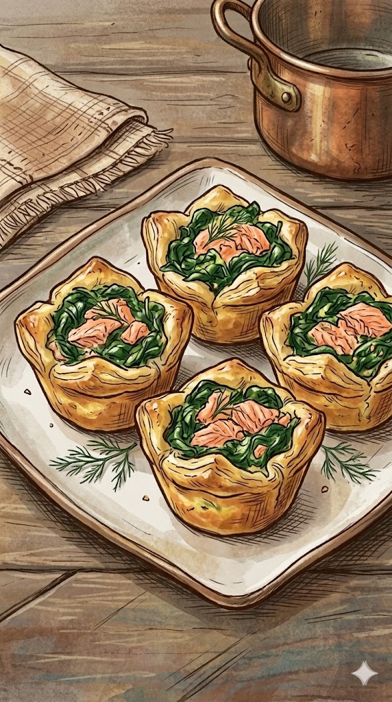Blätterteig-Muffins mit Spinat und Lachs