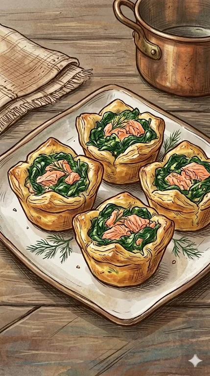 Blätterteig-Muffins mit Spinat und Lachs