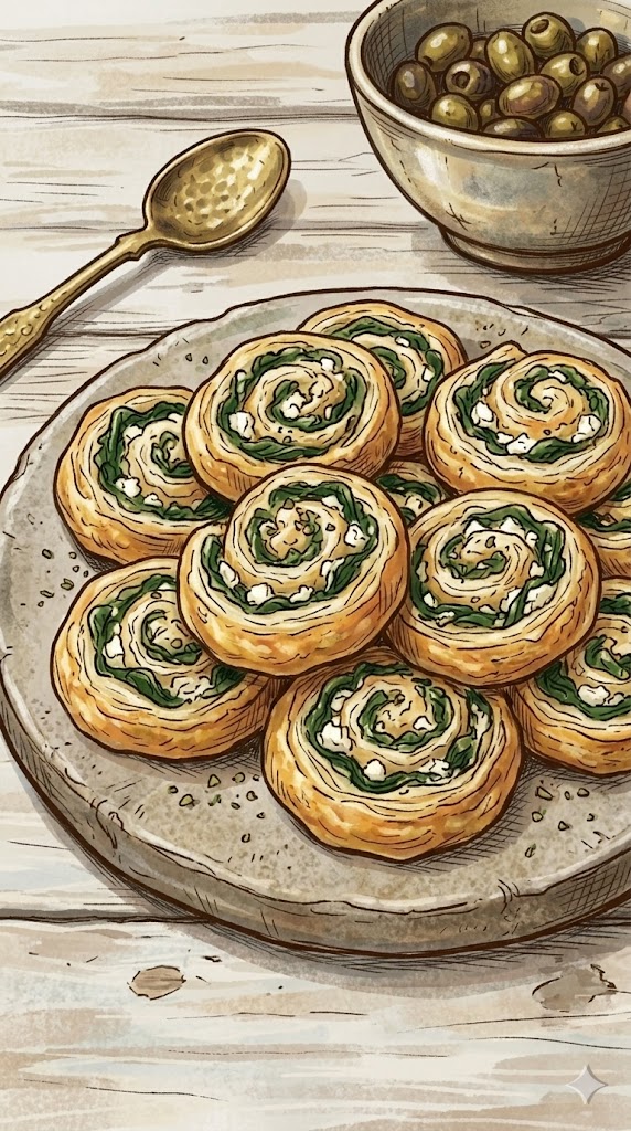 Blätterteigschnecken mit Spinat und Feta