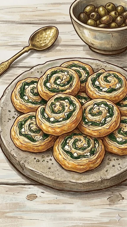 Blätterteigschnecken mit Spinat und Feta