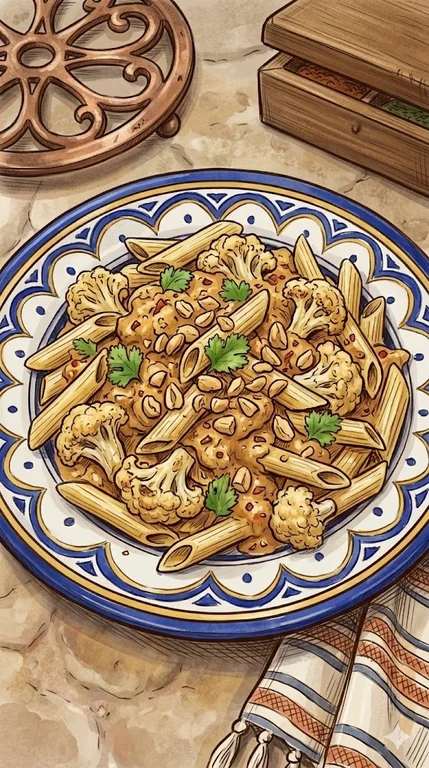 Blumenkohl-Pasta in pikanter Erdnussbuttersoße