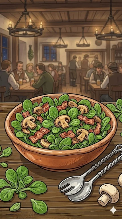 Feldsalat mit Speck und Champignons