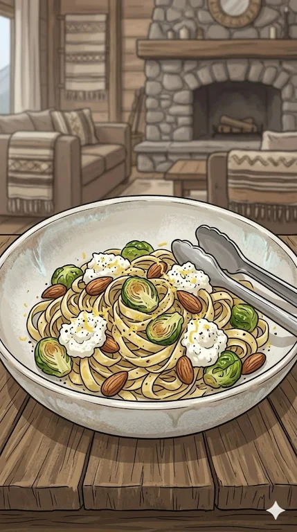 Fettuccine mit Rosenkohl, Mandeln und Ricotta