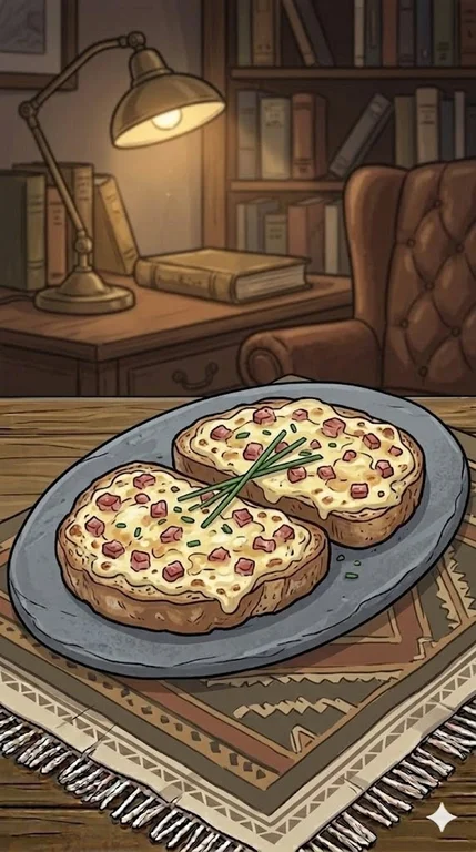 Flammkuchen-Toast mit Speck und Käse