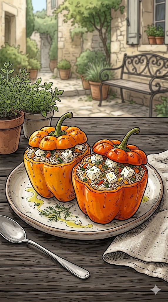 Gefüllte Paprika mit Reis und Feta