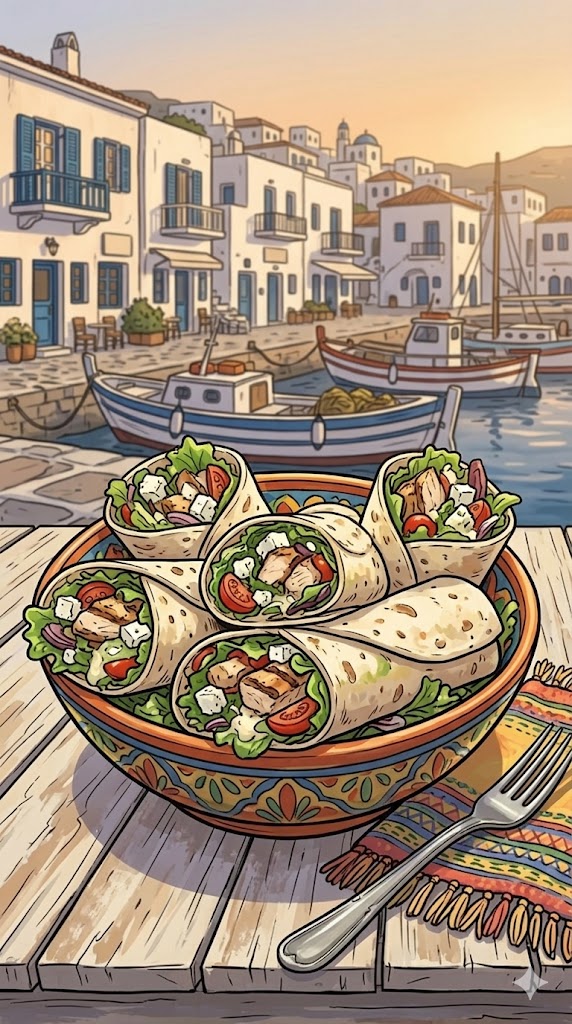 Gefüllte Wraps mit Hähnchen, Salat und Feta