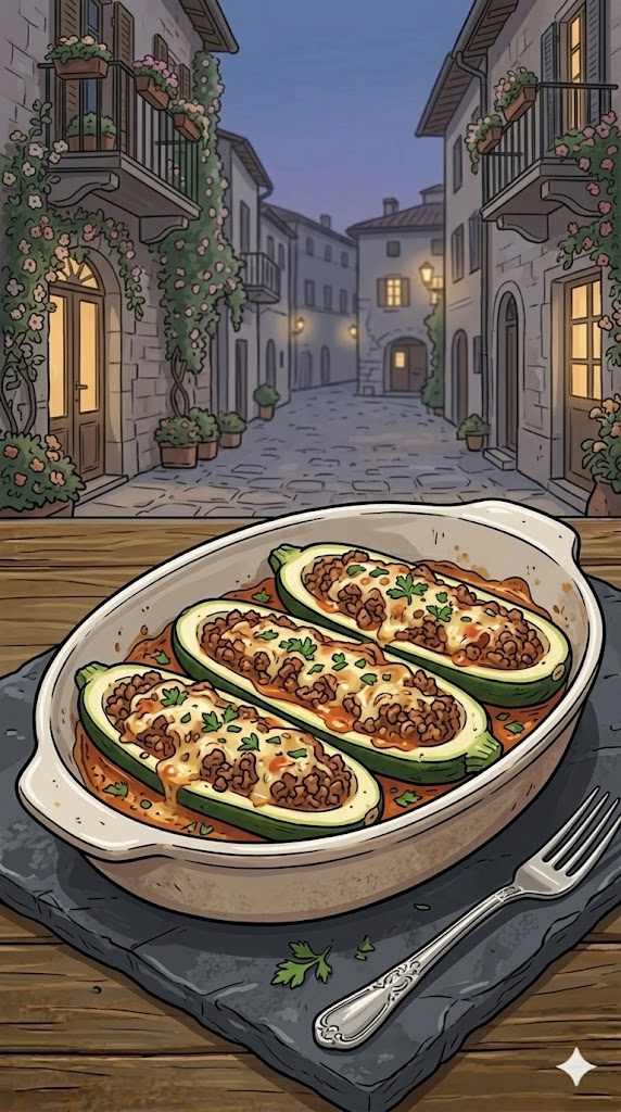 Gefüllte Zucchini Schiffchen mit Hackfleisch