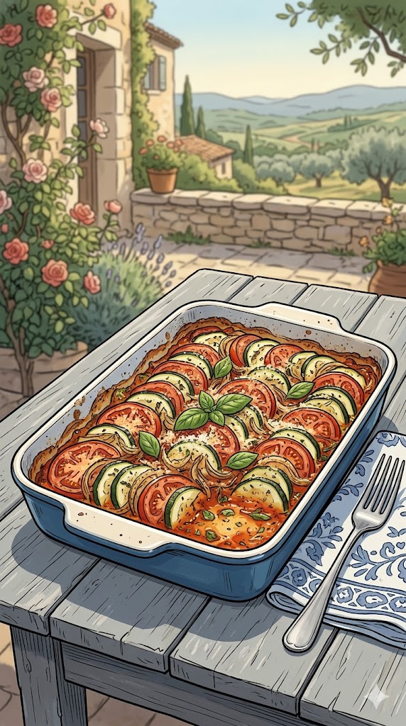 Gemüse-Auflauf mit Tomaten und Zucchini