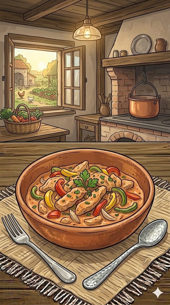 Geschnetzeltes mit Paprika und Rahmsoße