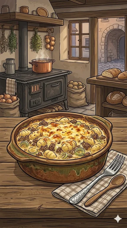 Gnocchi-Auflauf mit Hackfleisch und Lauch