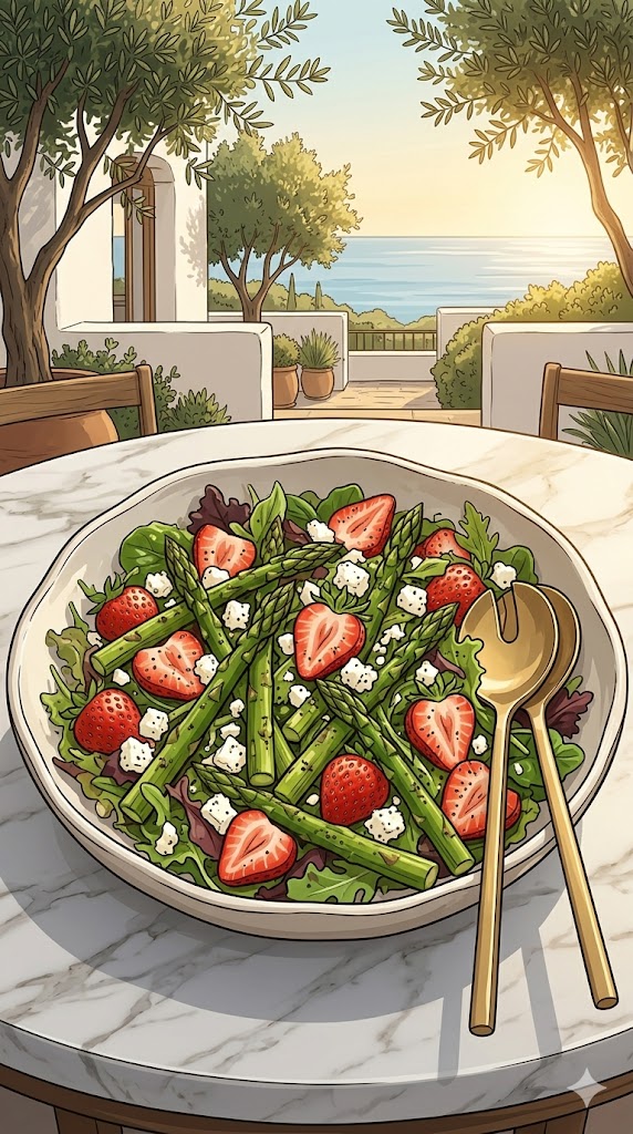 Grüner Spargelsalat mit Feta und Erdbeeren