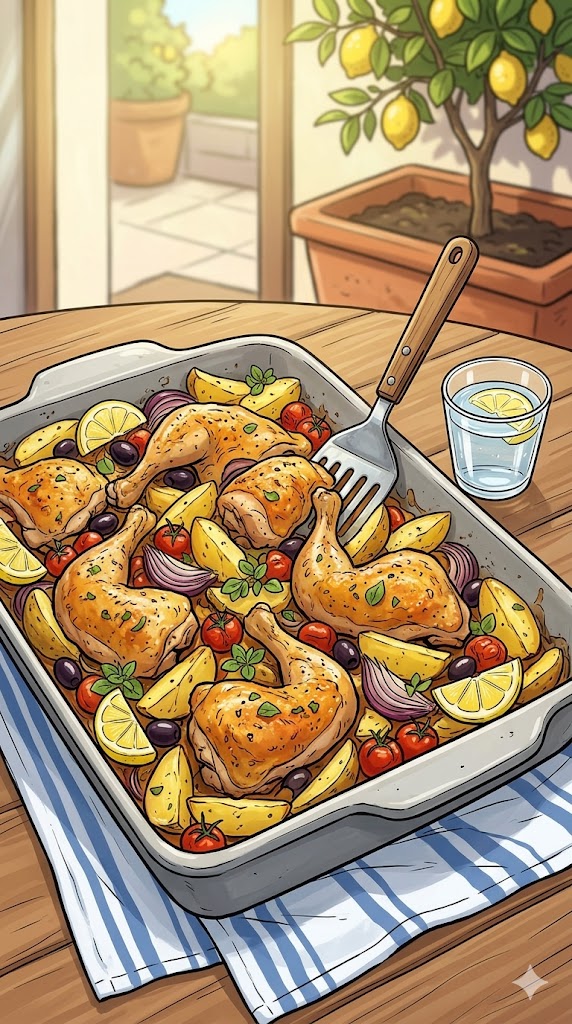 Hähnchen Griechisch vom Backblech mit Kartoffeln