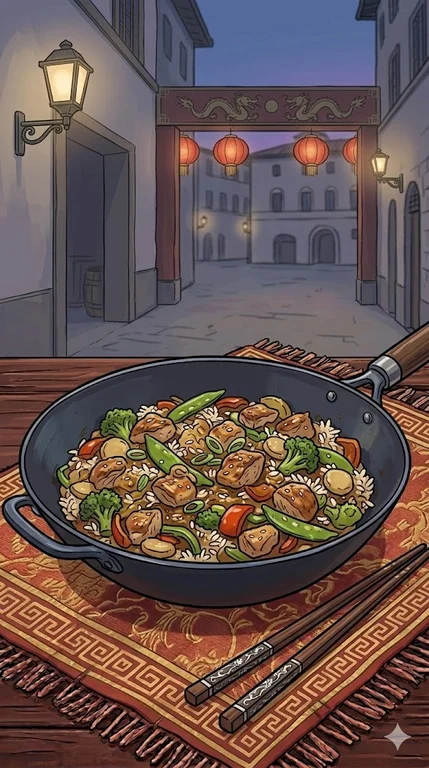 Hähnchen Reis Pfanne asiatisch