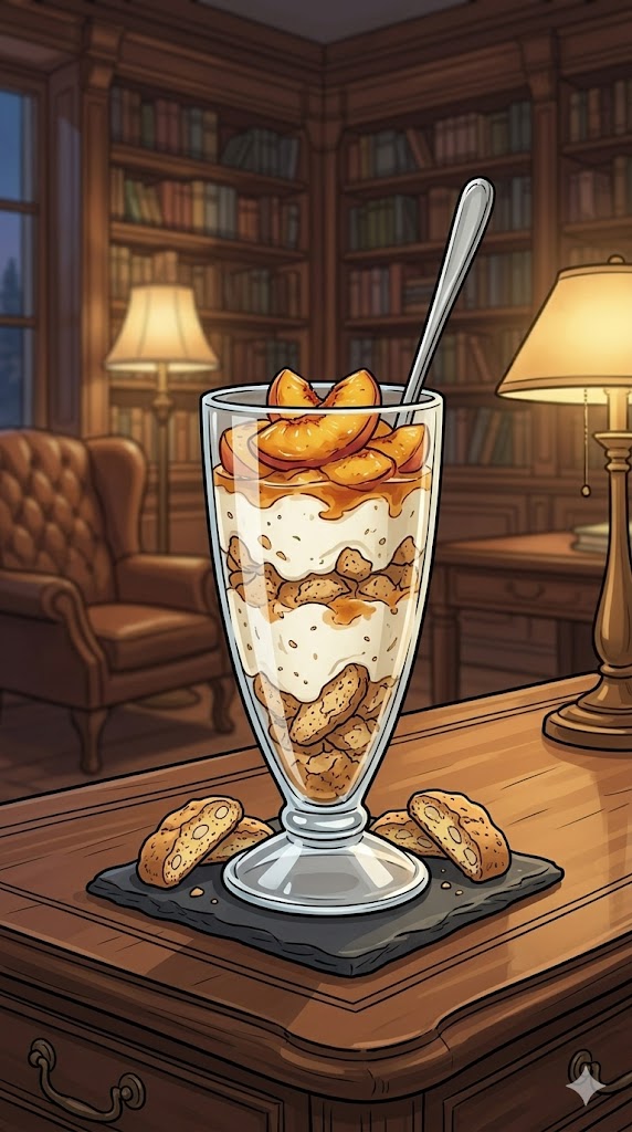 Joghurt-Cantuccini-Dessert mit Pfirsichen