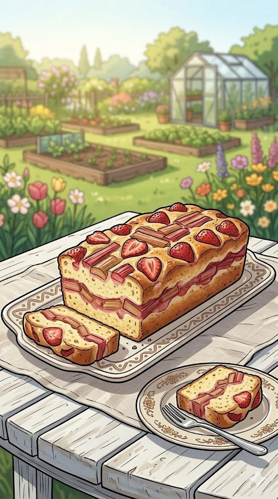 Joghurtkuchen mit Rhabarber und Erdbeeren