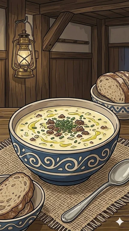 Käse-Lauch-Suppe mit Hackfleisch