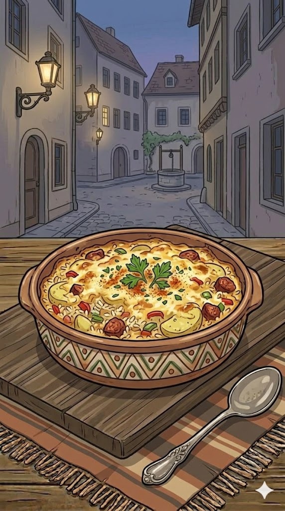 Kartoffel Reis Gratin im Balkan Style