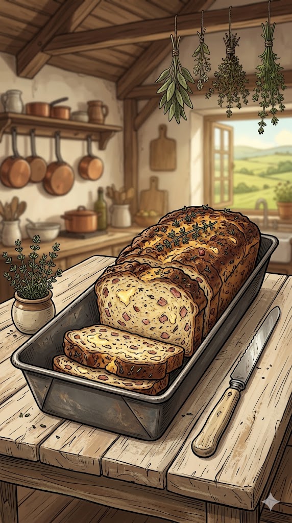 Kastenbrot herzhaft mit Käse, Schinken und Thymian