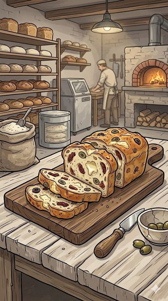 Kastenbrot mit getrockneten Tomaten, Oliven und Mozzarella