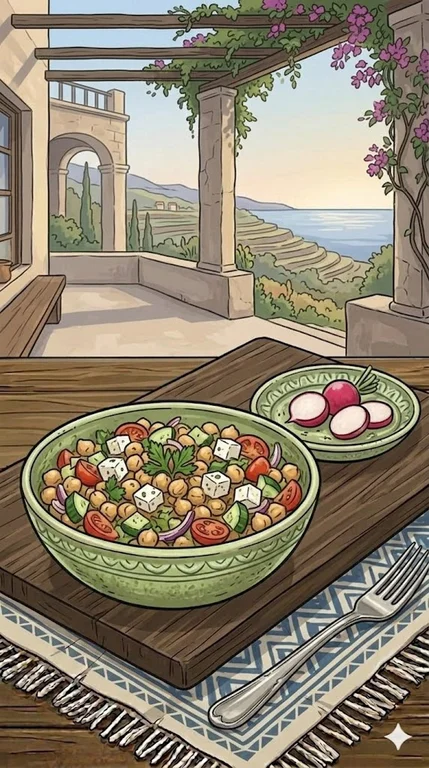 Kichererbsensalat mit Feta und Gurke