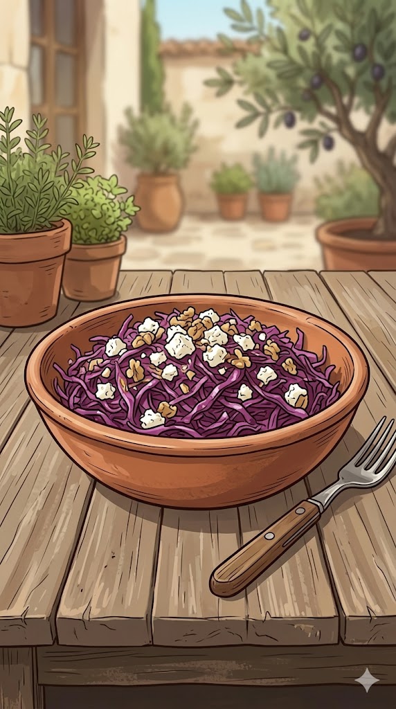 Knackiger Rotkohlsalat mit Schafskäse