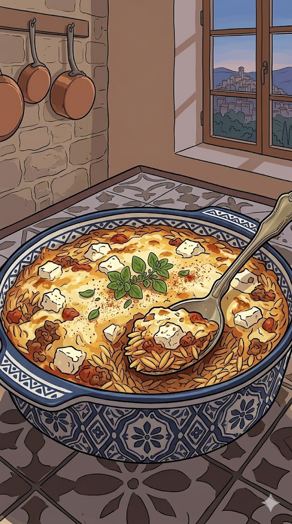 Kritharaki-Auflauf mit Hackfleisch und Feta