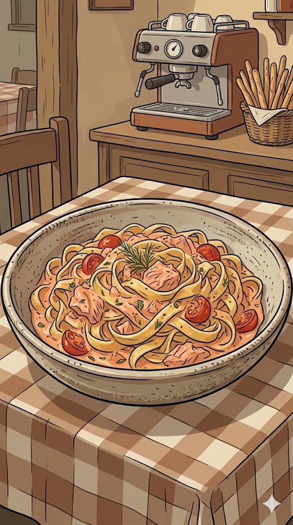 Lachsnudeln mit Lachs Sahne Soße