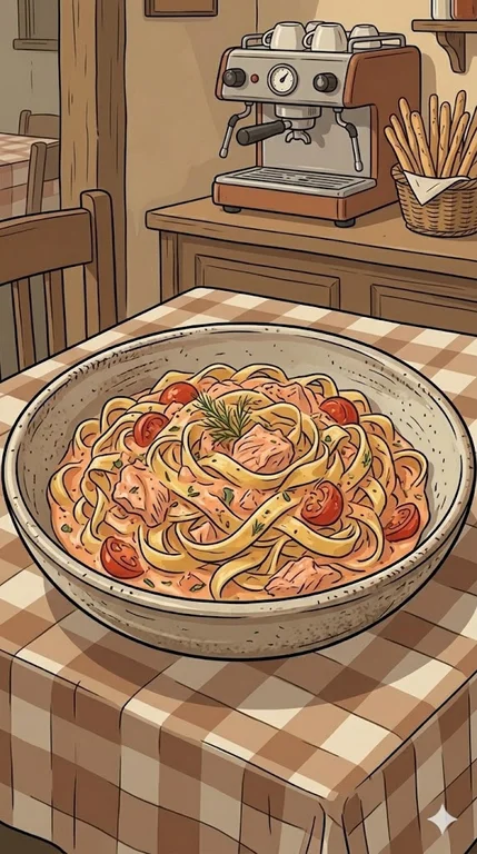 Lachsnudeln mit Lachs Sahne Soße