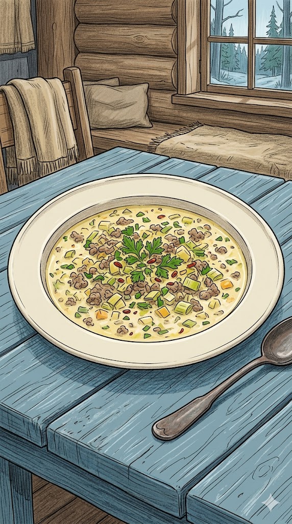 Lauch Suppe mit Hackfleisch