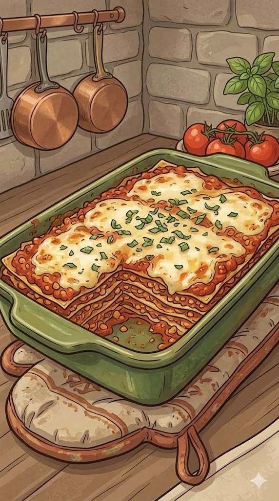 Linsenlasagne mit roten Linsen
