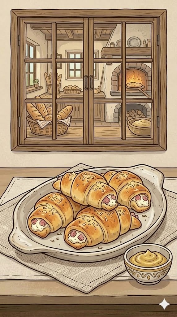 Mini-Frischkäse-Hörnchen mit Käse und Schinken