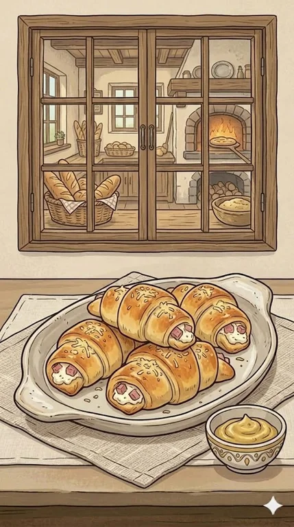 Mini-Frischkäse-Hörnchen mit Käse und Schinken