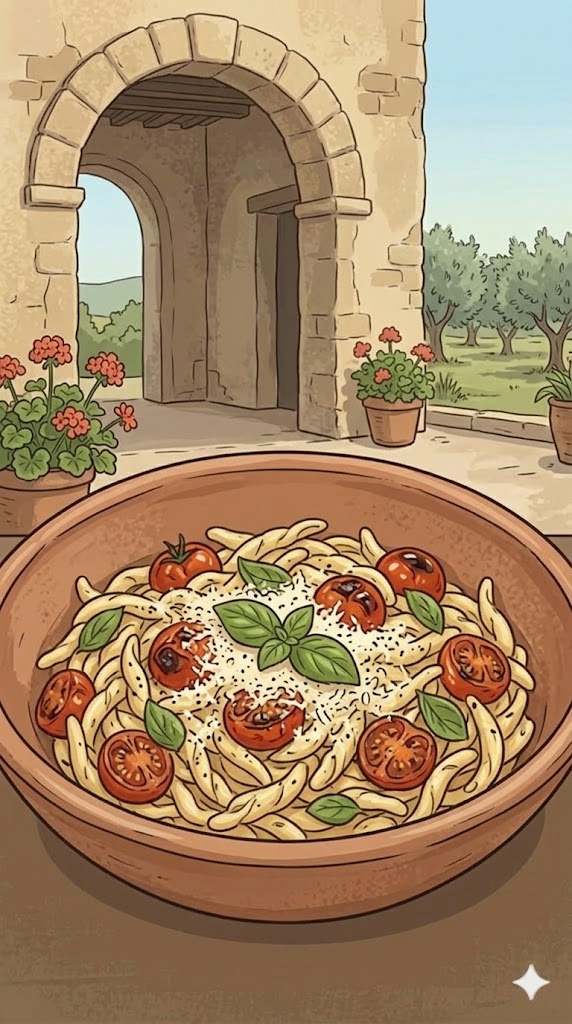 Pasta mit gegrillten Kirschtomaten und Pecorino