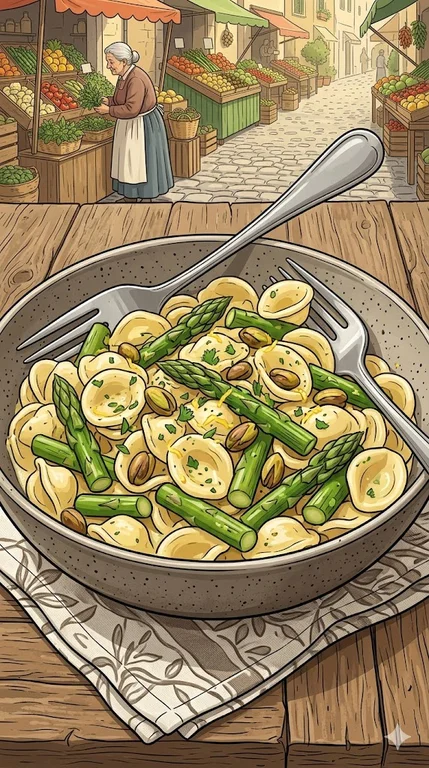 Pasta mit grünem Spargel und Pistazien in Zitronen-Buttersoße