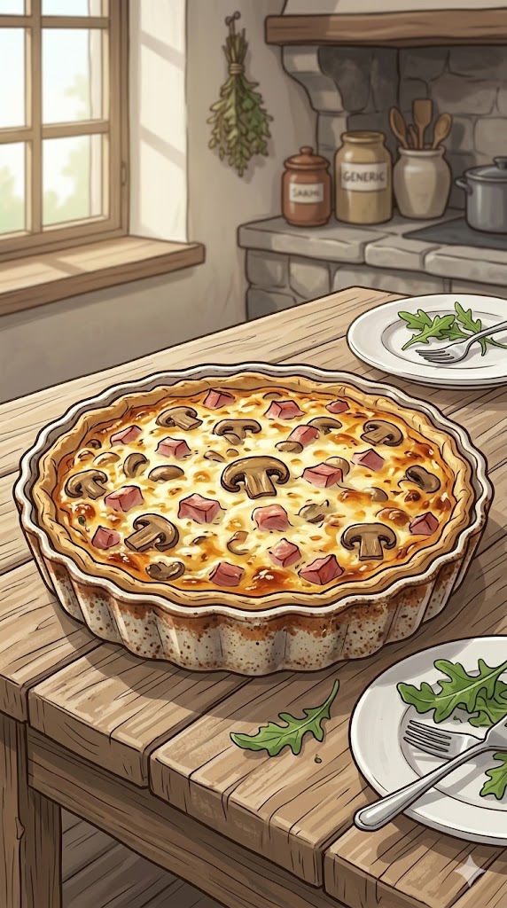 Quiche mit Schinken, Champignons und Mozzarella
