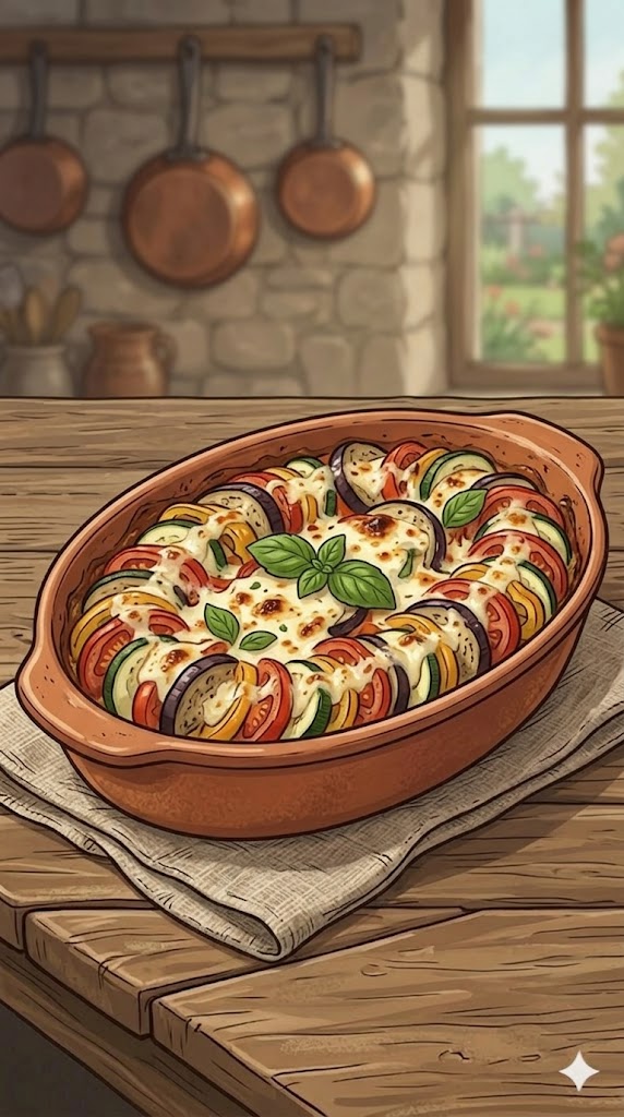 Ratatouille aus dem Ofen mit Mozzarella