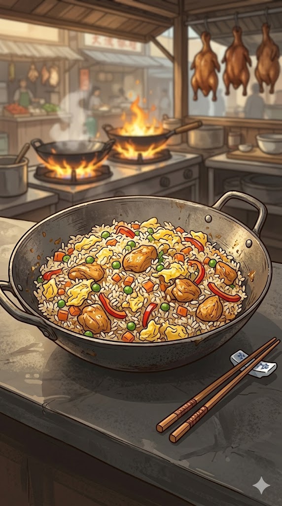 Reispfanne asiatisch mit Ei, Gemüse & Hähnchen
