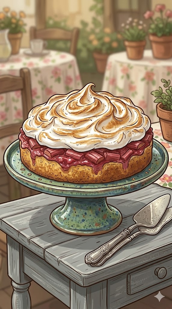 Rhabarberkuchen mit Baiser und Rührteig
